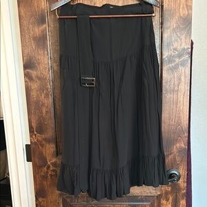 Banana Republic Black Midi A-Line Skirt with Pleated Ruffles for Work